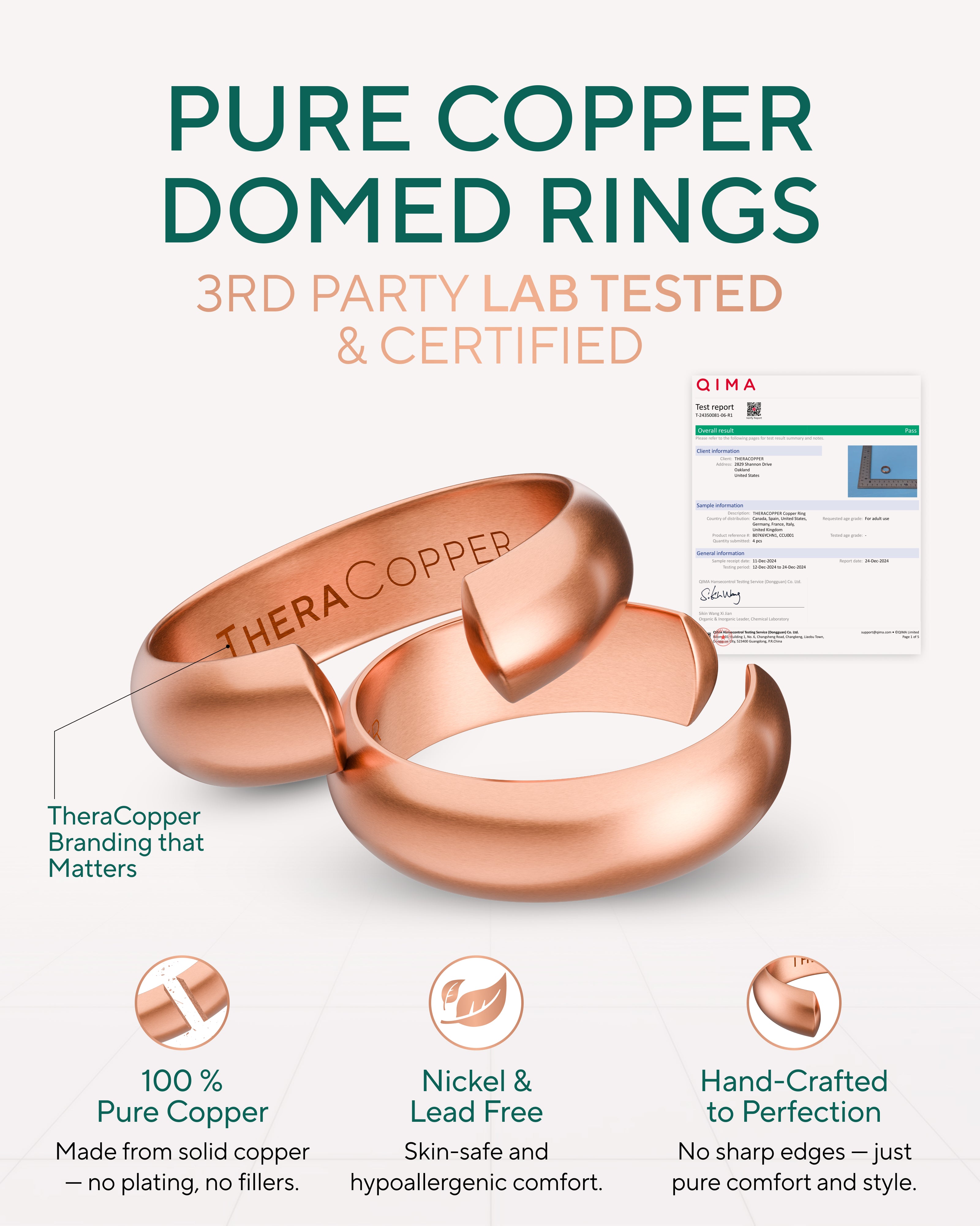 6mm domed solid copper ring for men