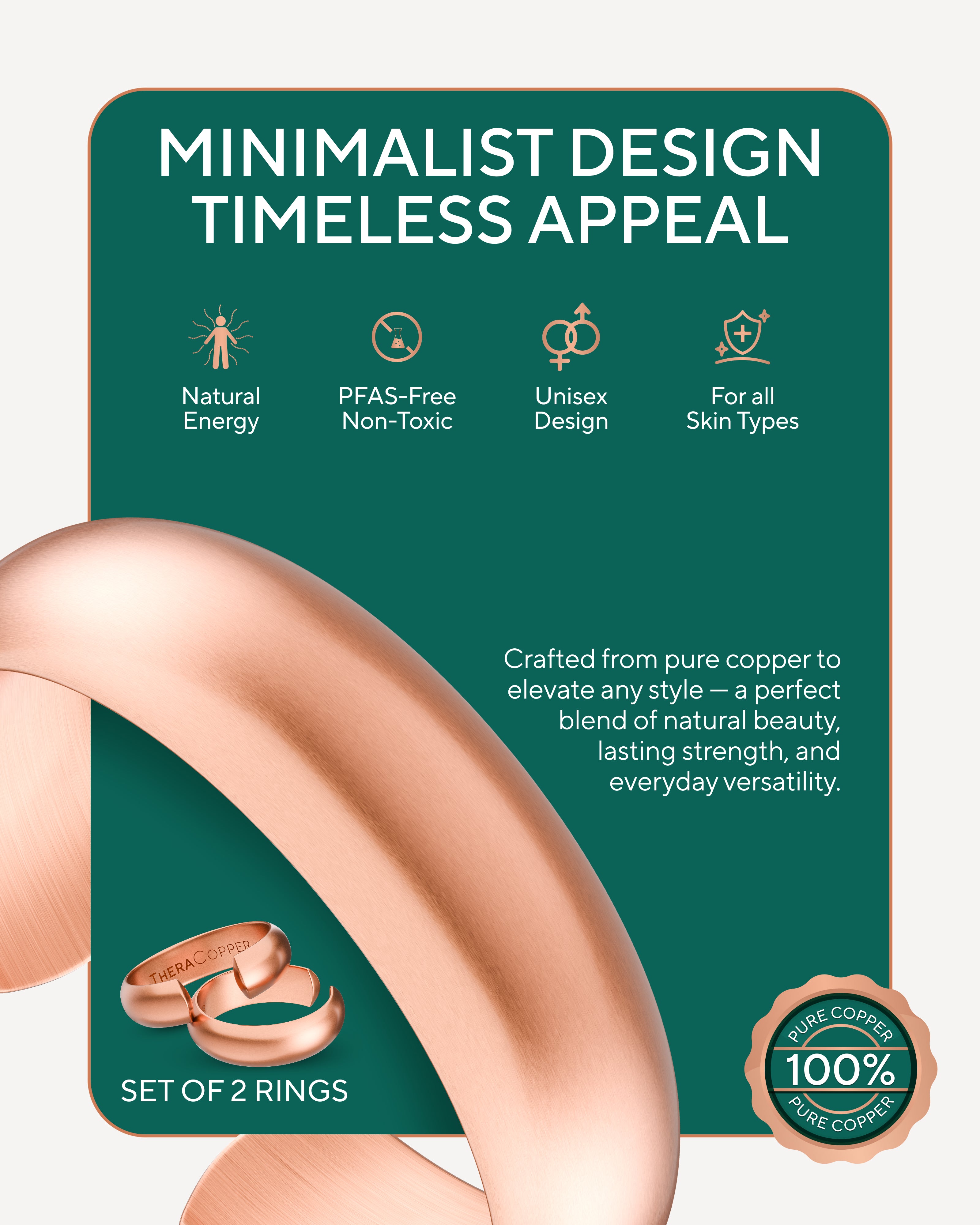 Real copper domed ring set 6mm