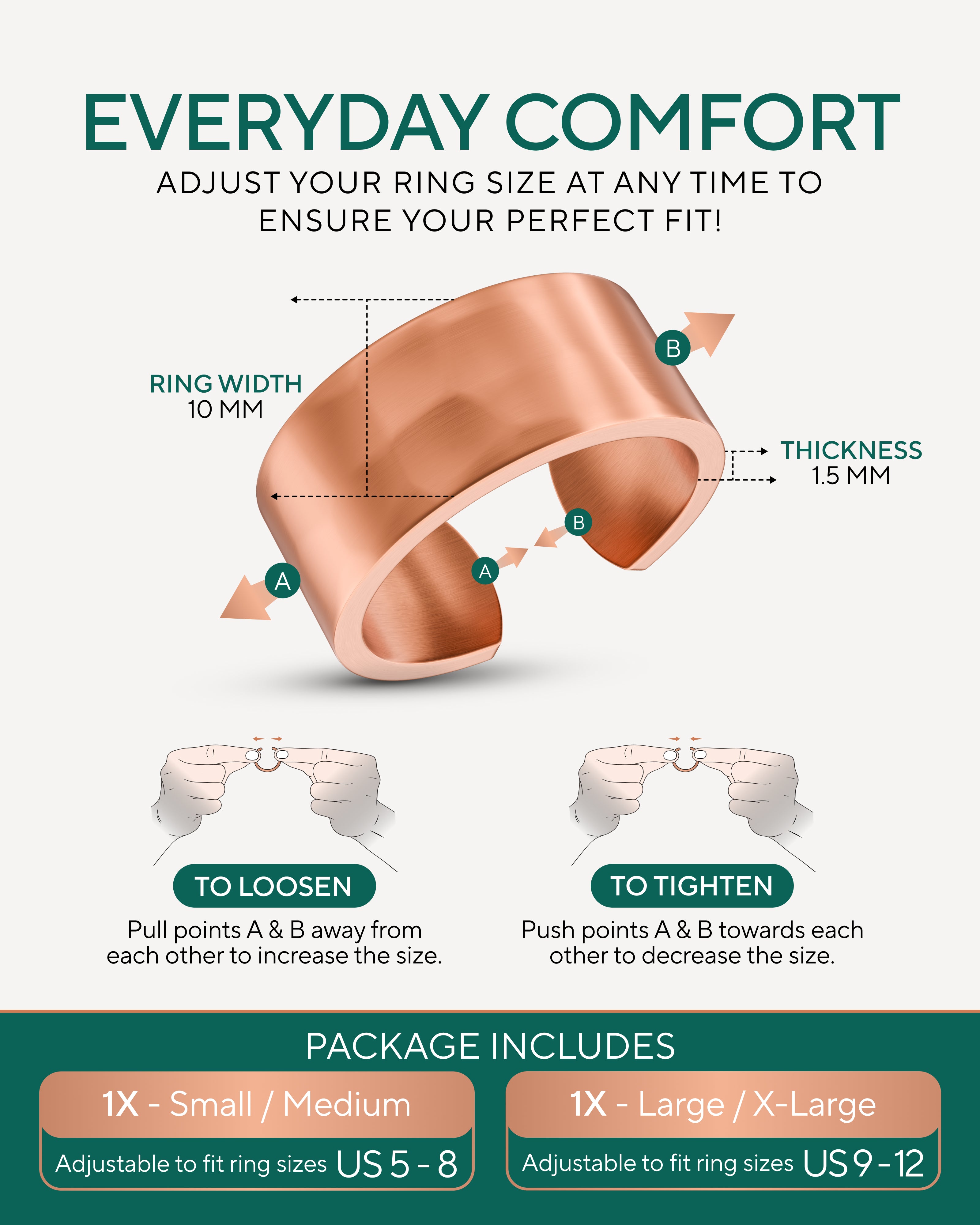 Textured hammered copper ring design 10mm