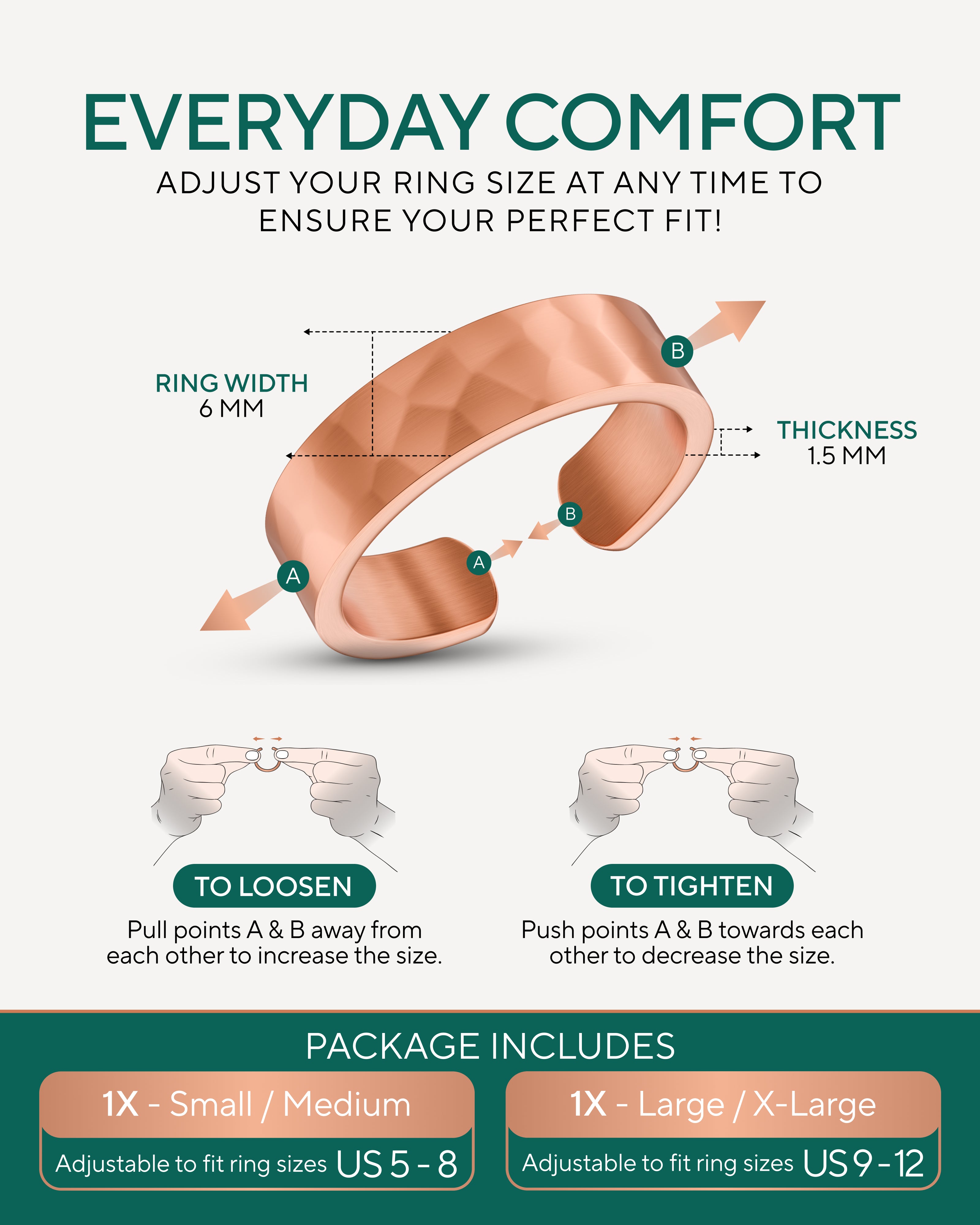 TheraCopper hammered pure copper ring