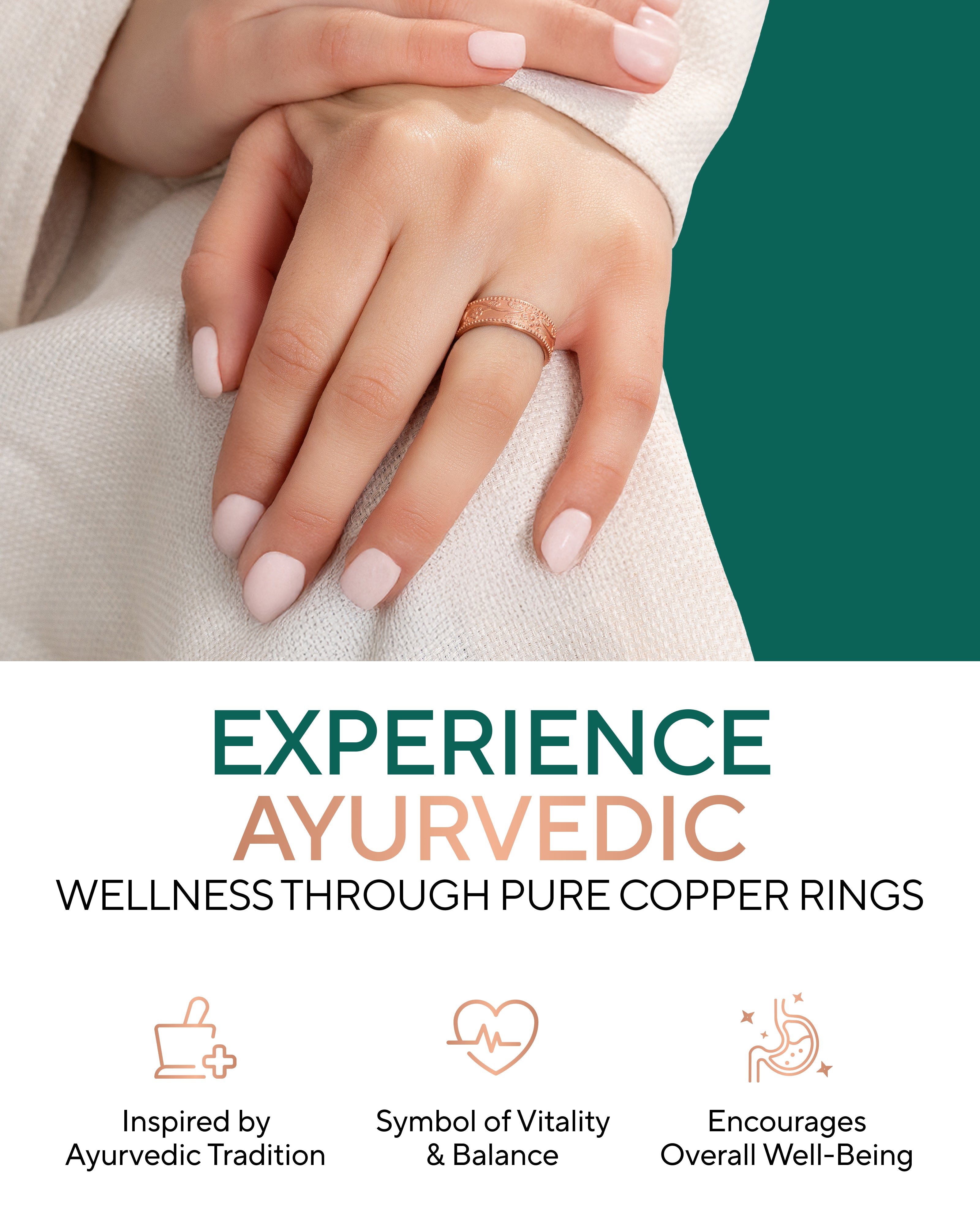TheraCopper floral pure copper rings - wellness