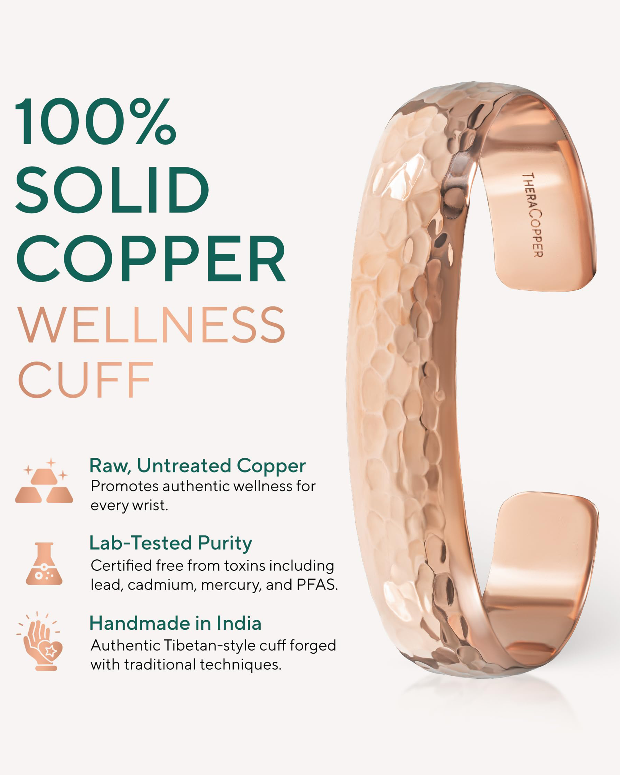 Pure Copper Cuff Bracelet – Hammered