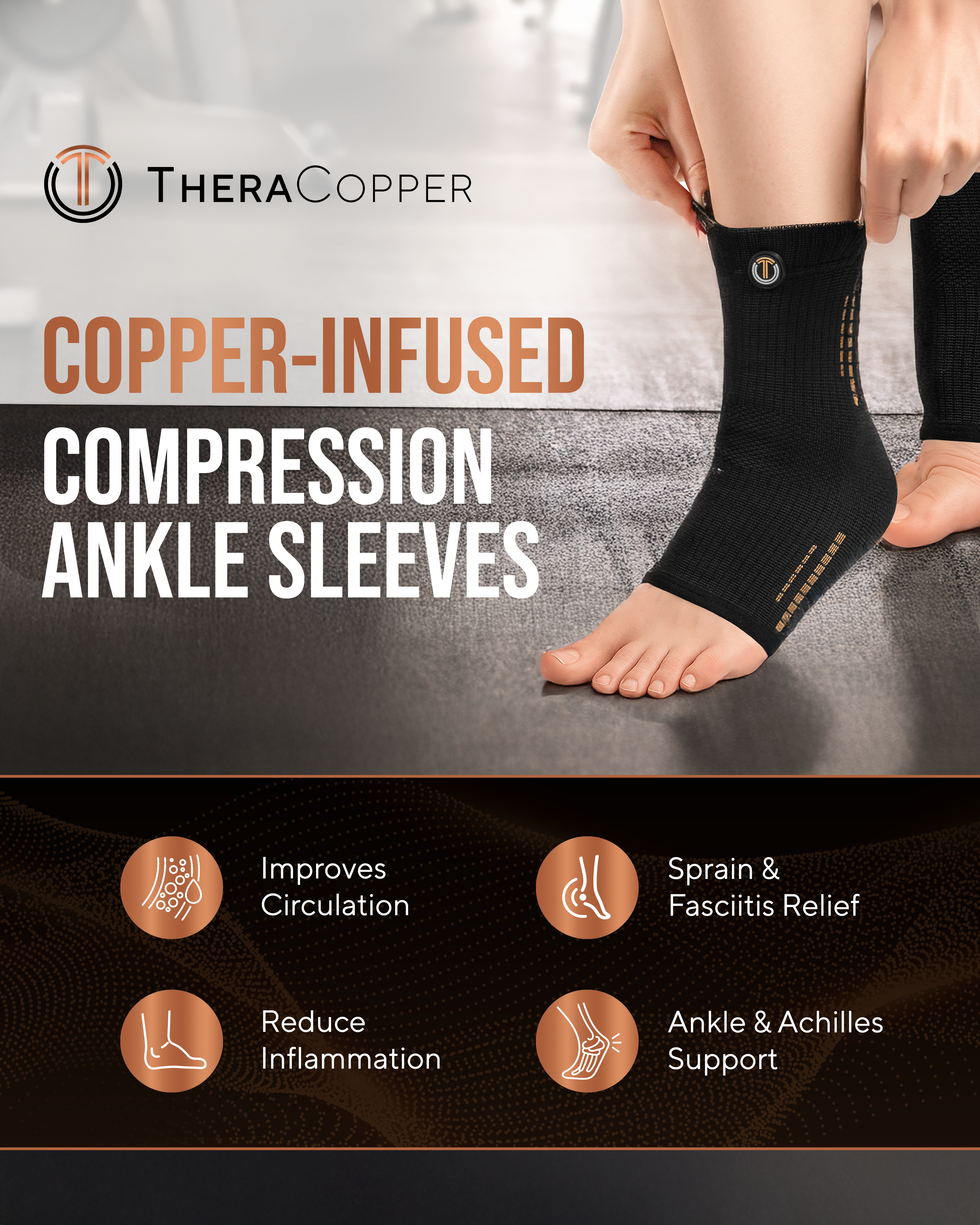 Copper Compression Ankle Brace Sleeves (2 Pack)