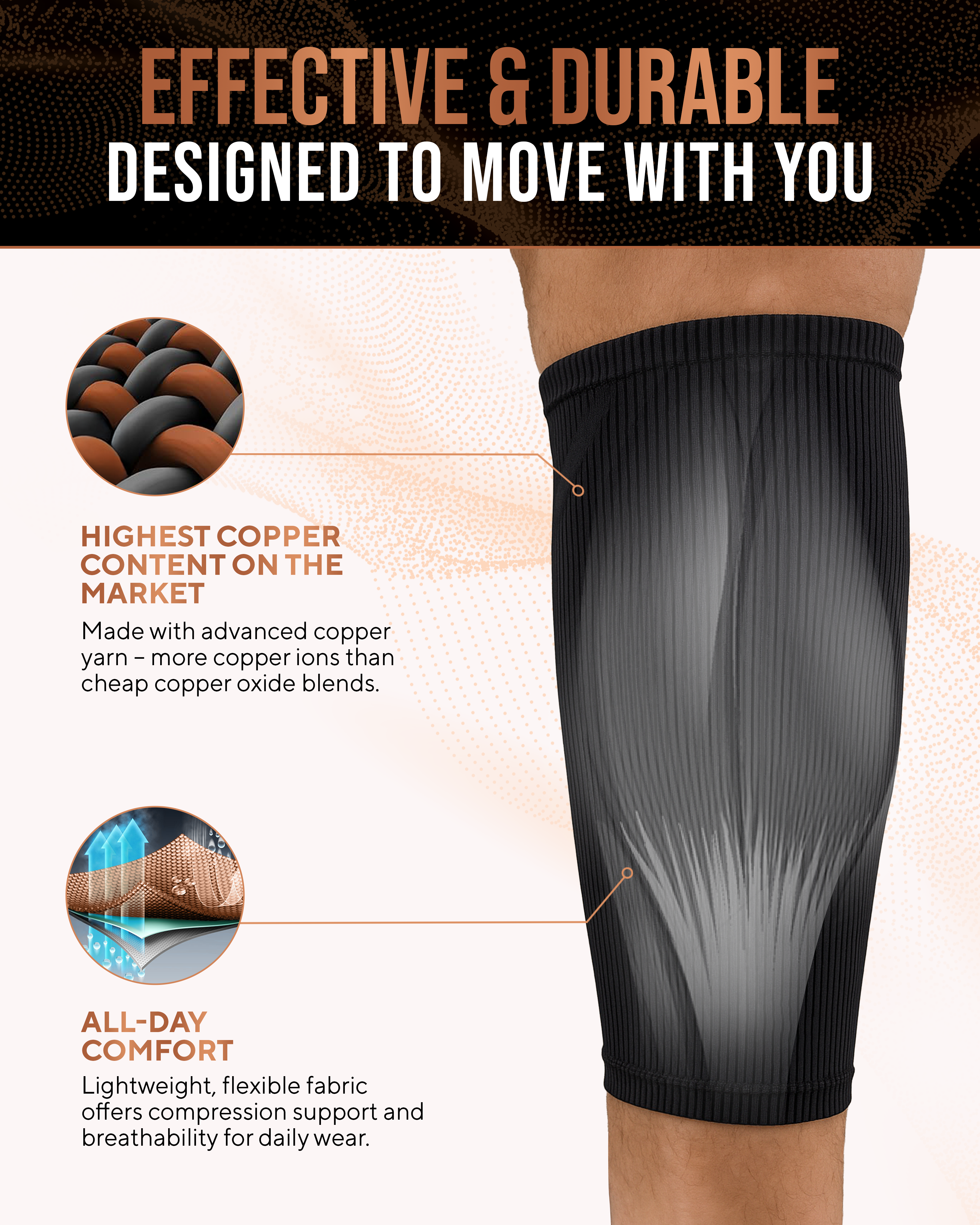 Copper Calf Compression Sleeves (2 Pack)