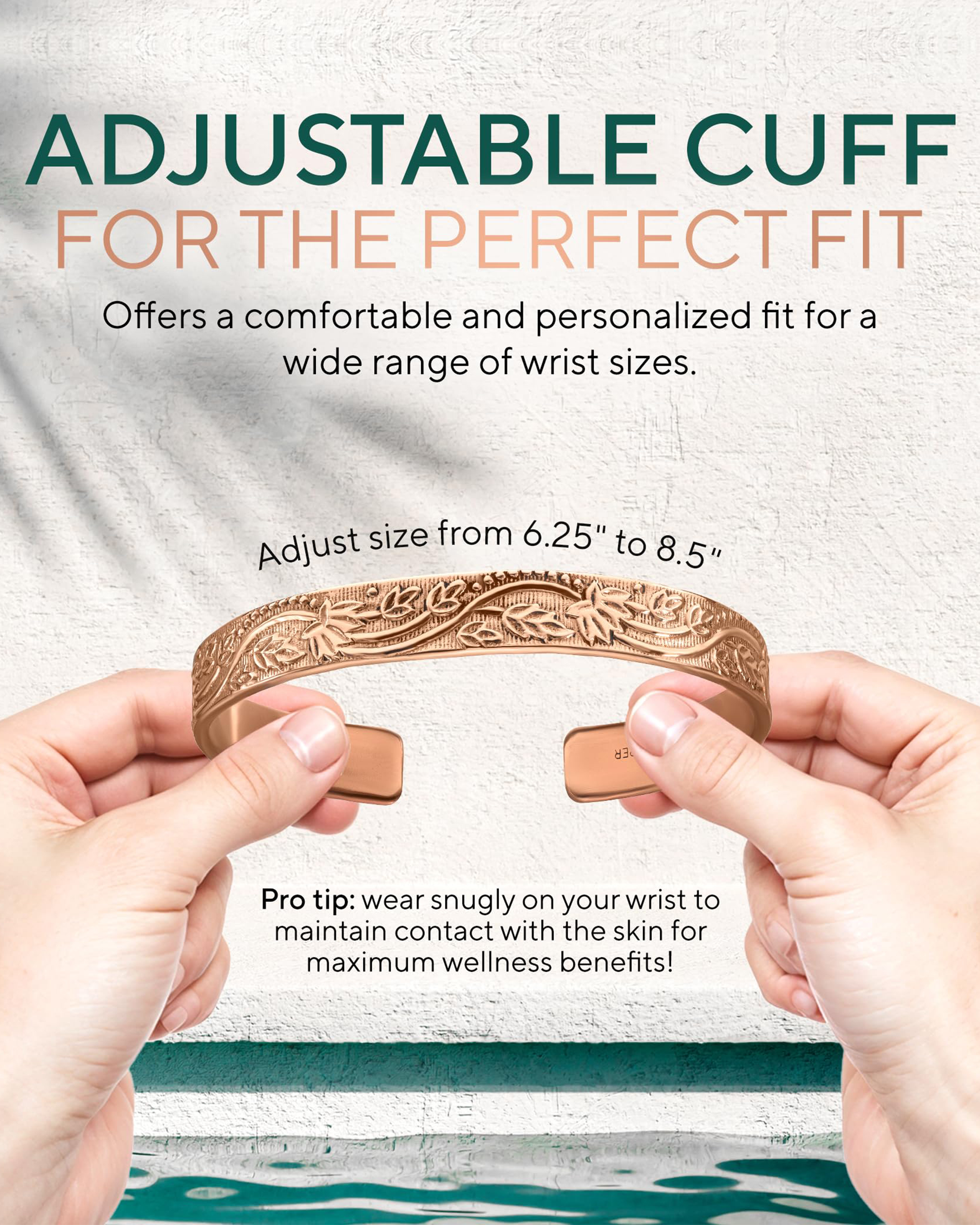 Pure Copper Cuff Bracelet for Women – Floral