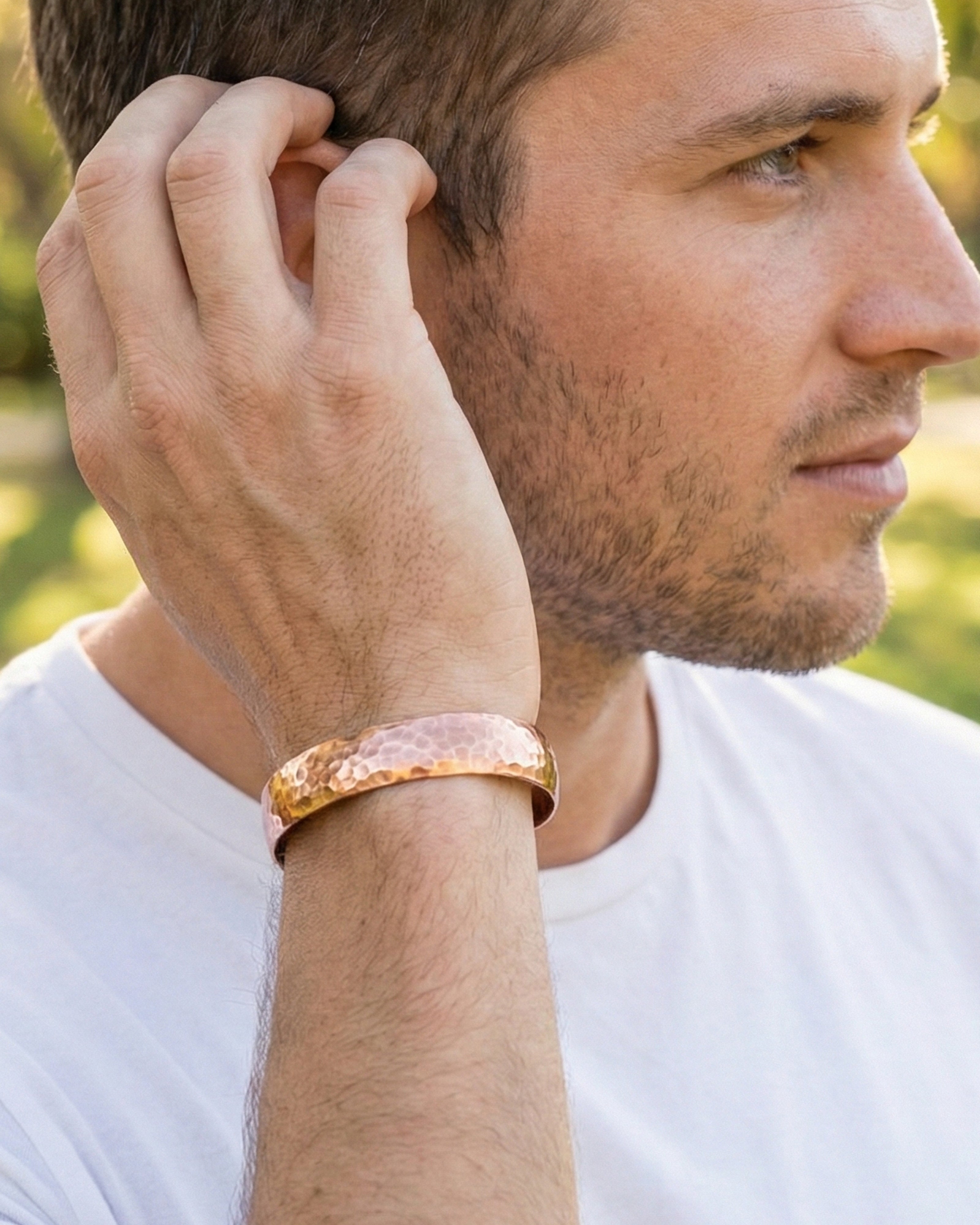 Pure Copper Cuff Bracelet Duo – Hammered & Plain