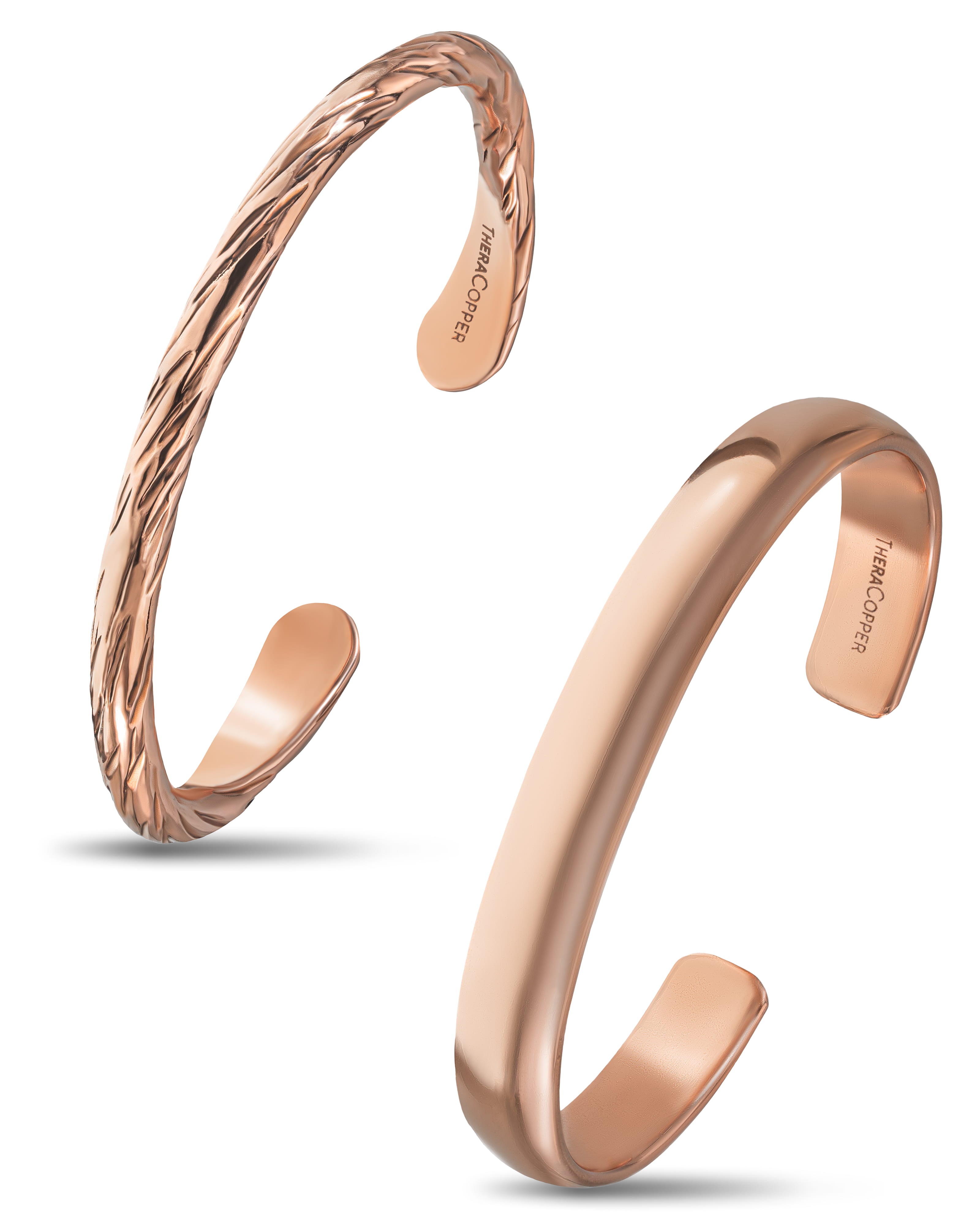 Pure Copper Cuff Bracelet Duo – Distressed & Plain
