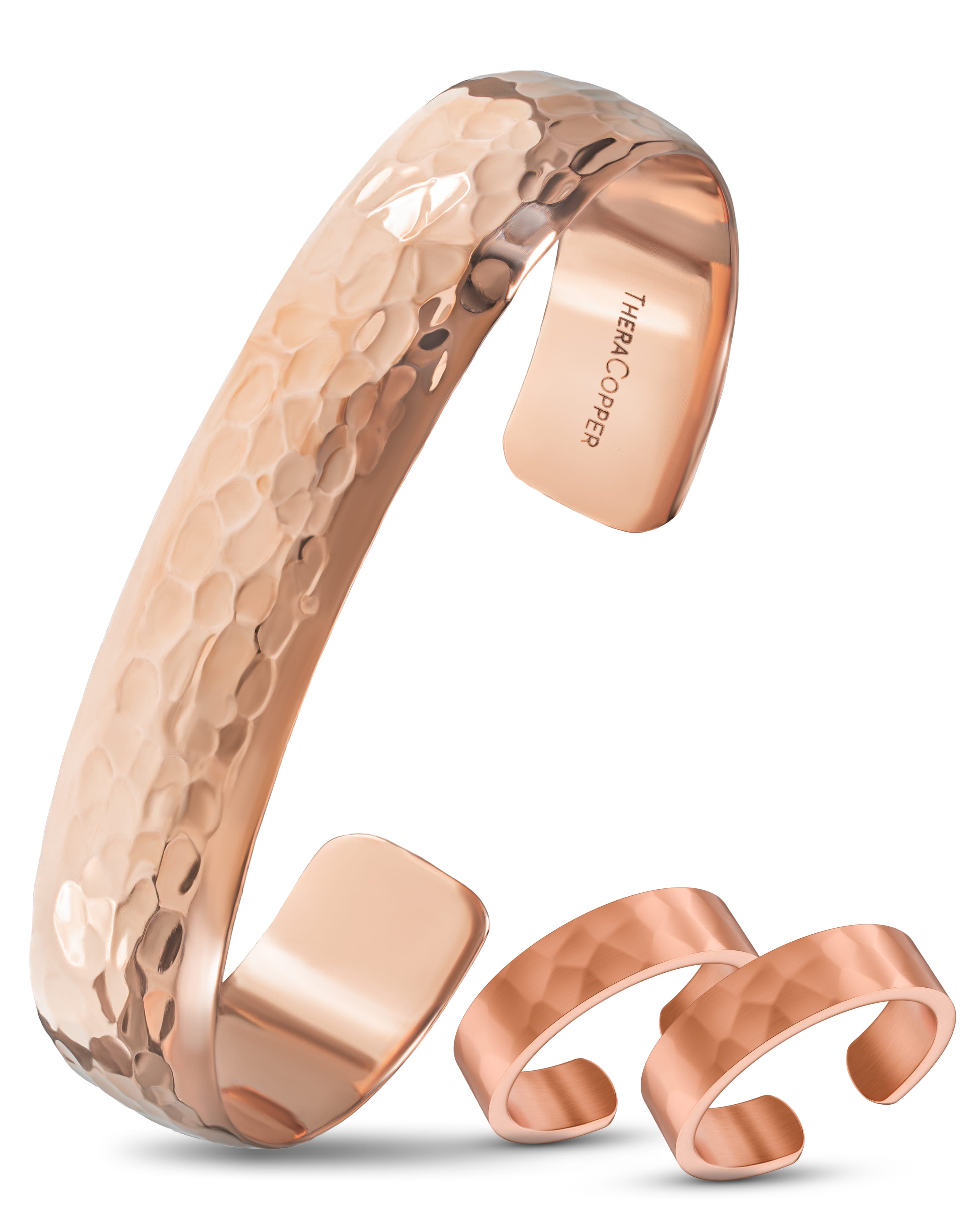 Pure Copper Cuff Bracelet & Ring Duo – Hammered & Hammered Ring 6mm