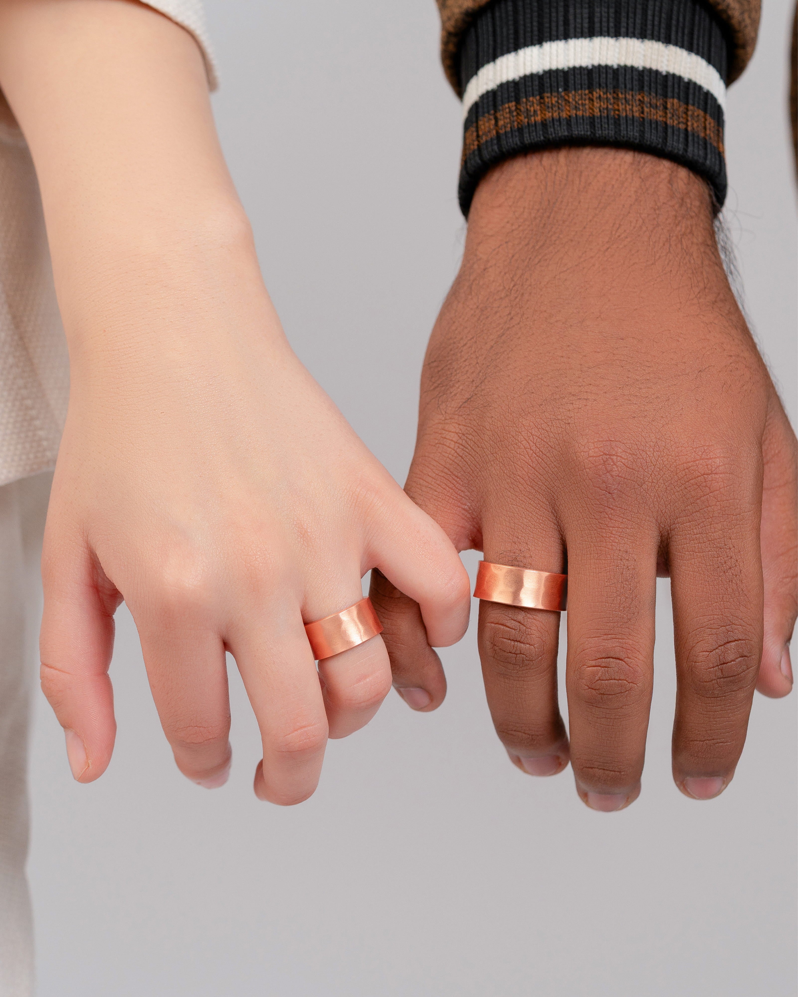 Pure Copper Cuff Bracelet & Ring Duo – Plain & Hammered Ring 10mm