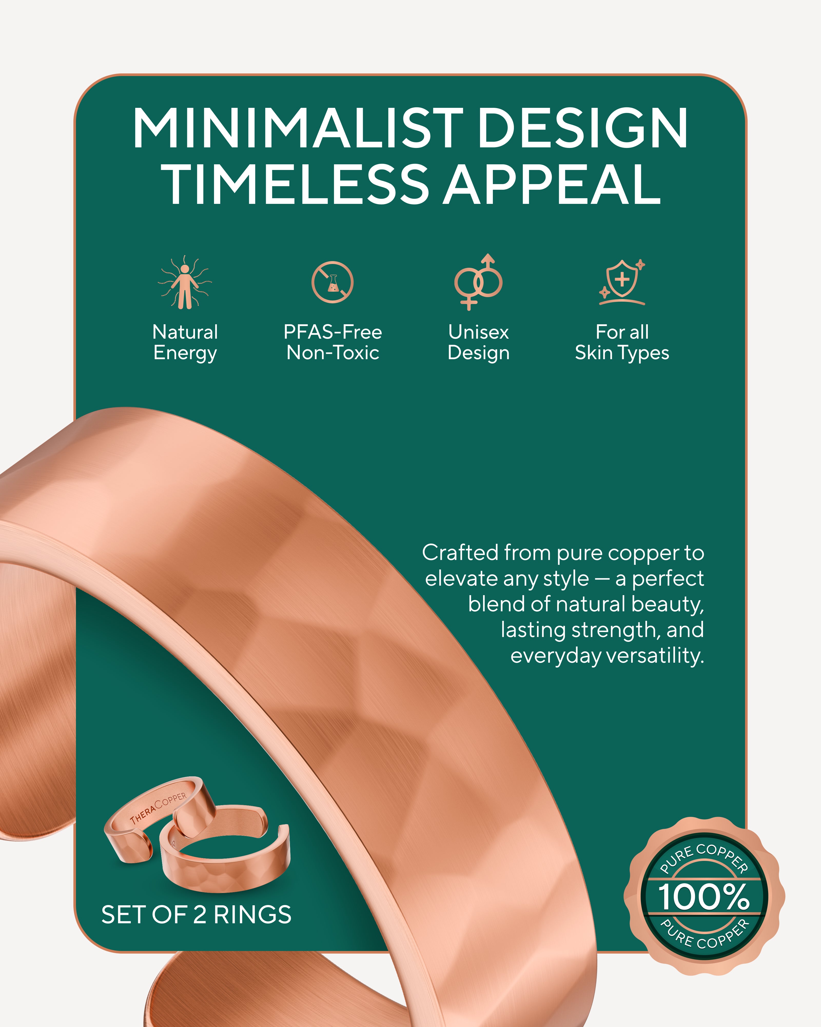 Real copper hammered ring 6mm