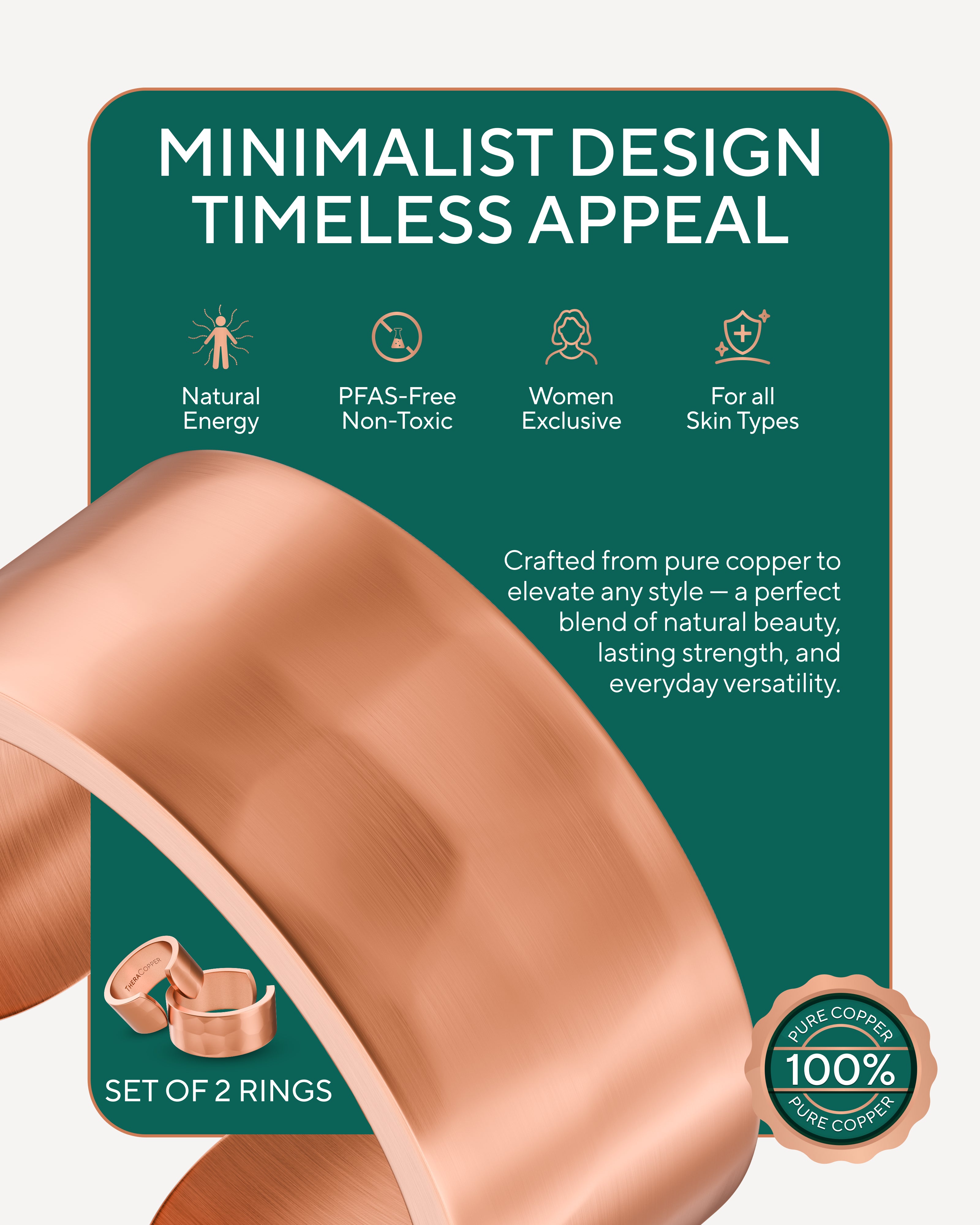 Real copper hammered ring 10mm