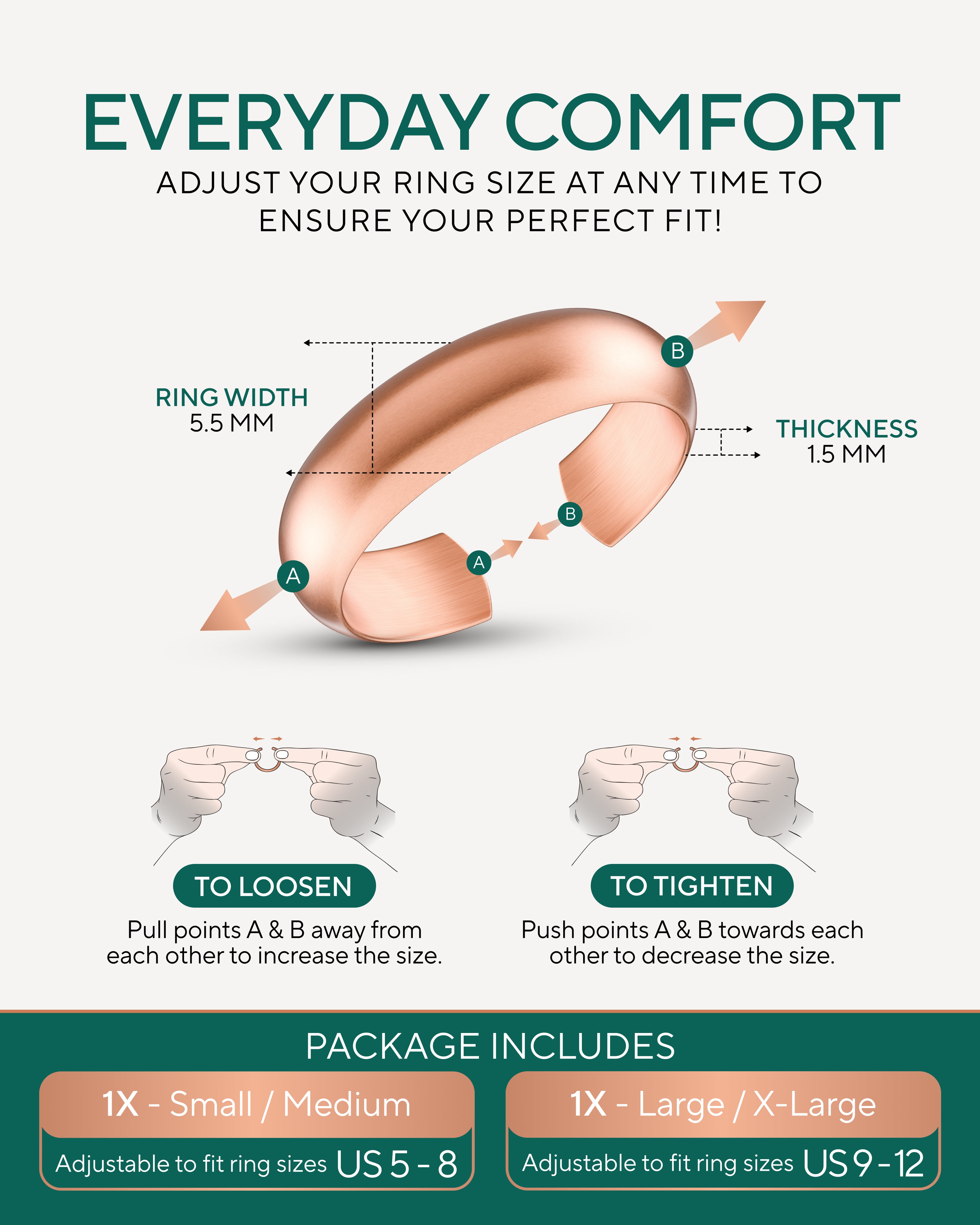 Handmade domed pure copper ring