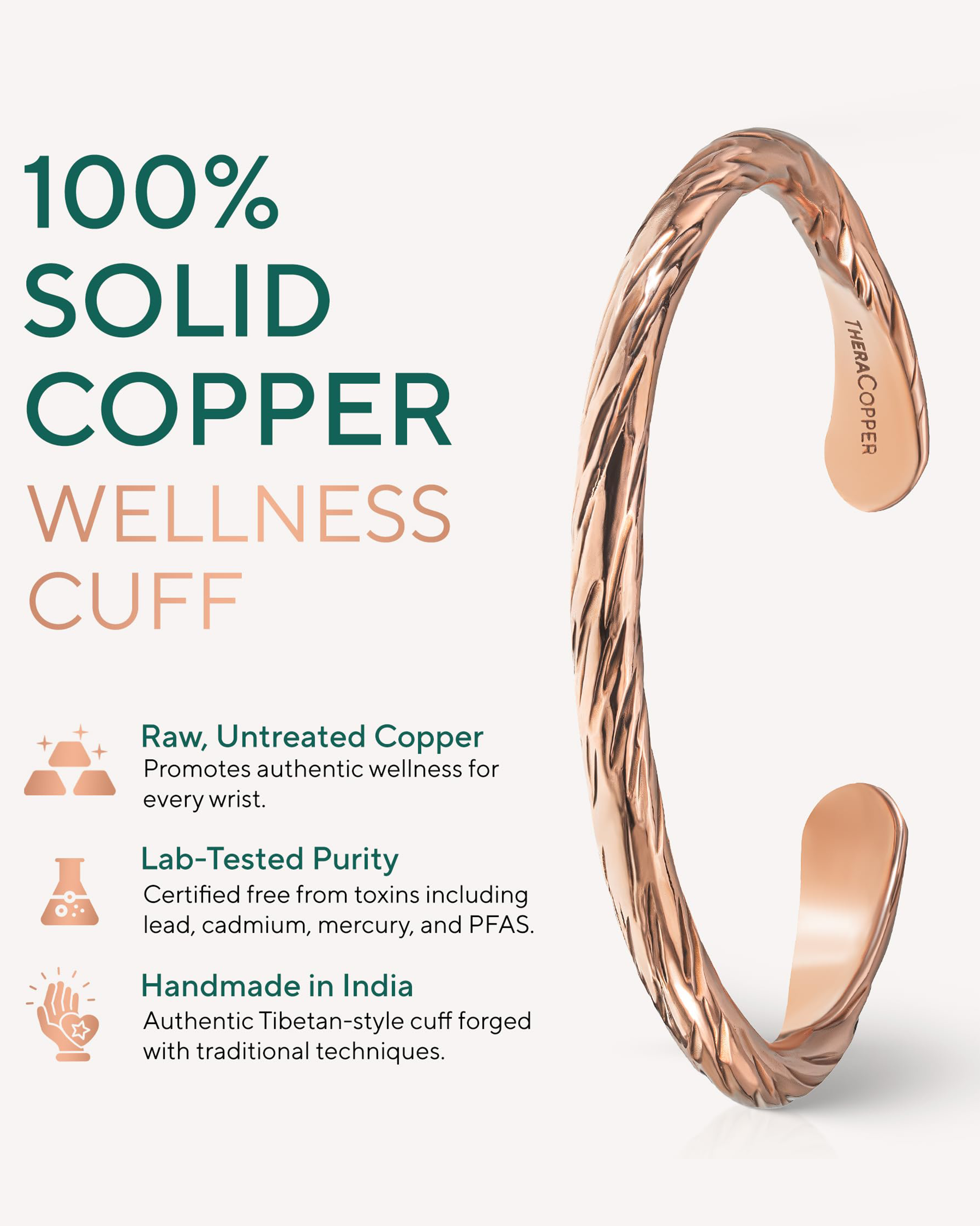 Pure Copper Cuff Bracelet – Distressed