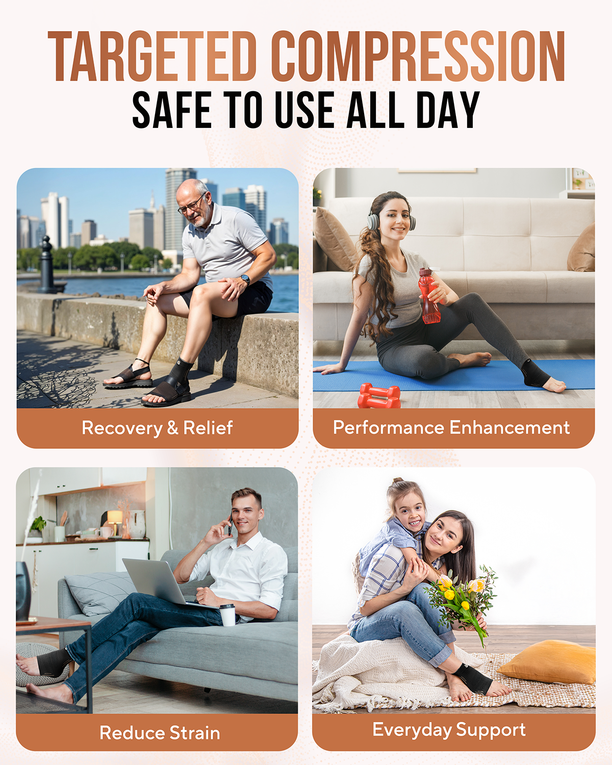 Copper Compression Ankle Brace Sleeves (2 Pack)