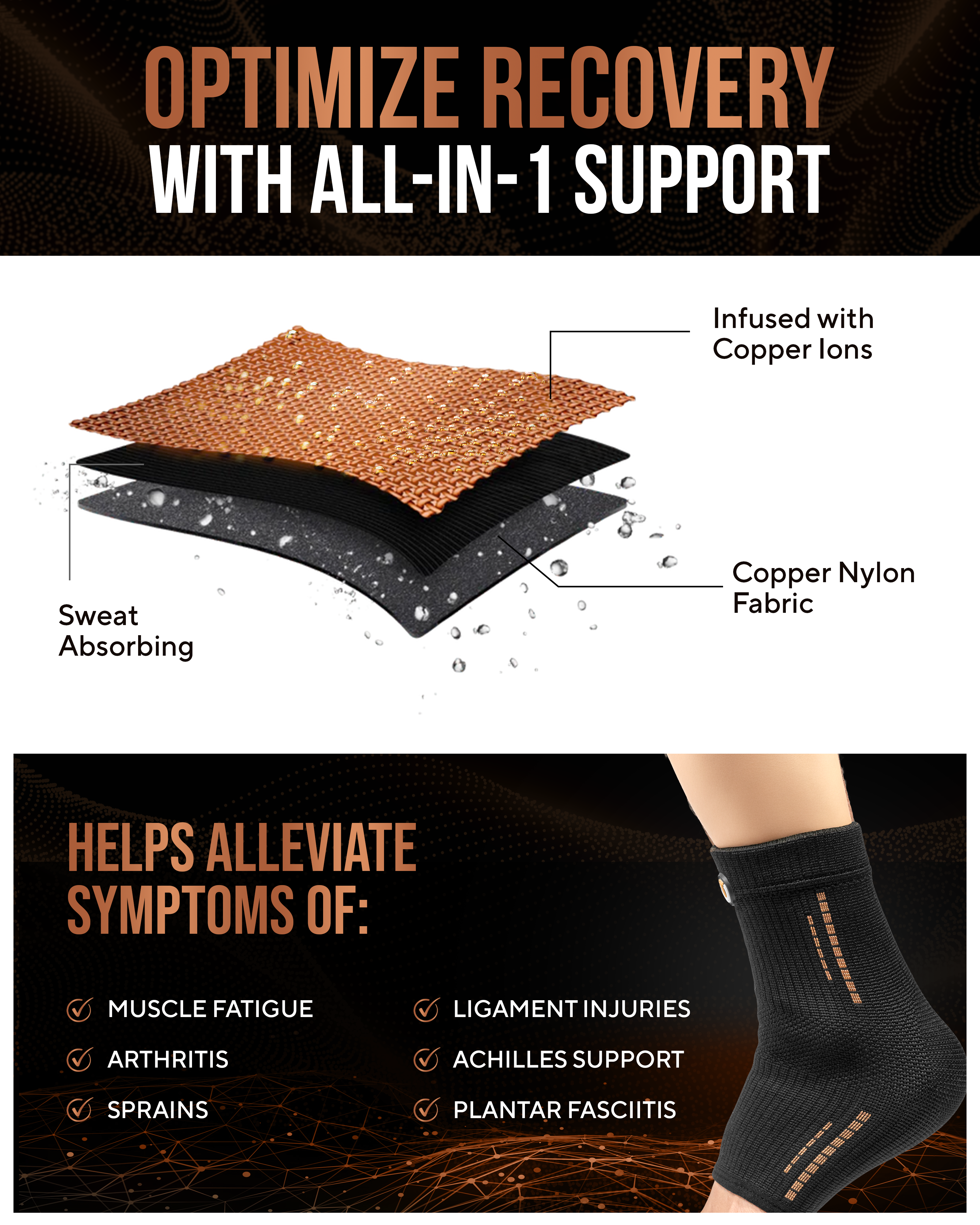 Copper Compression Ankle Brace Sleeves (2 Pack)