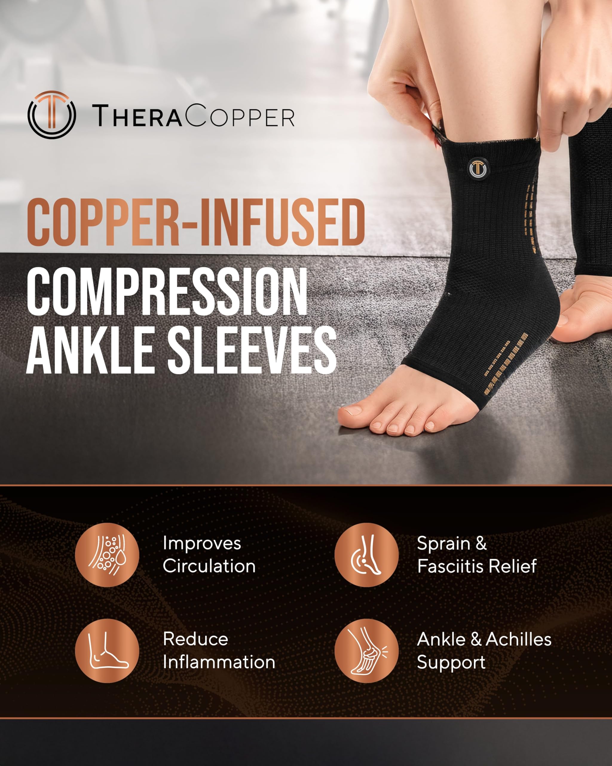 Copper Compression Ankle Brace Sleeves (2 Pack)