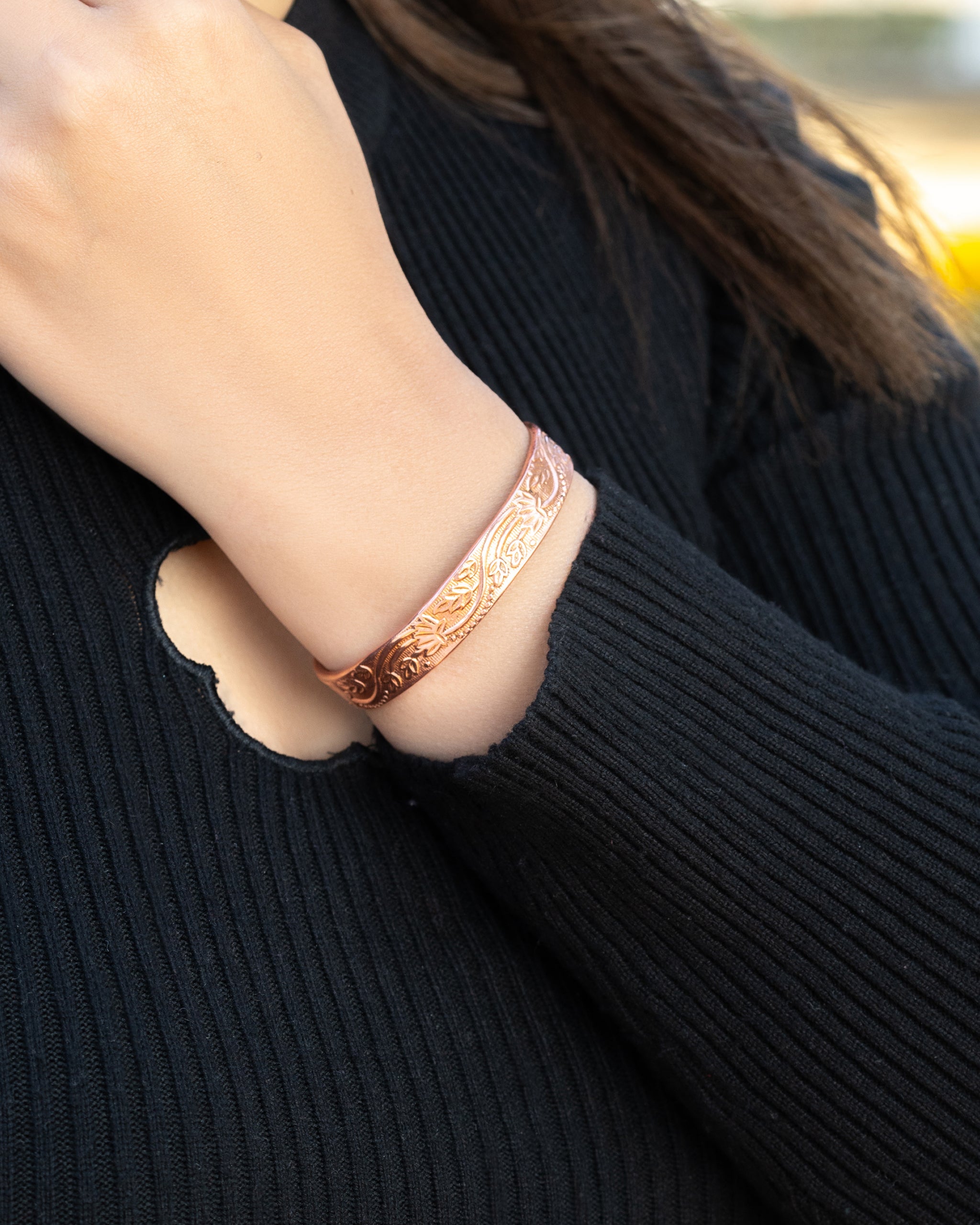 Pure Copper Cuff Bracelet for Women – Floral