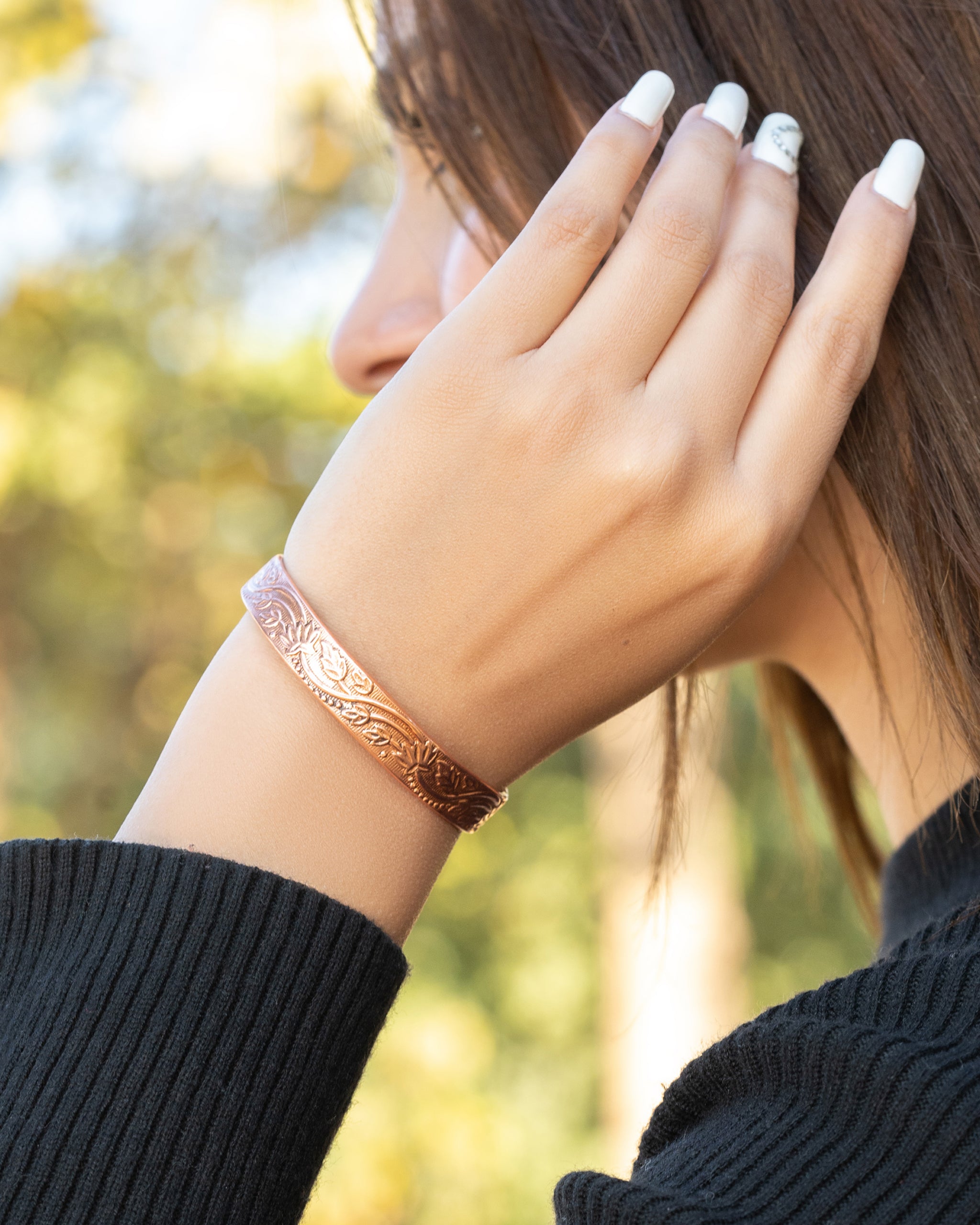 Pure Copper Cuff Bracelet for Women – Floral