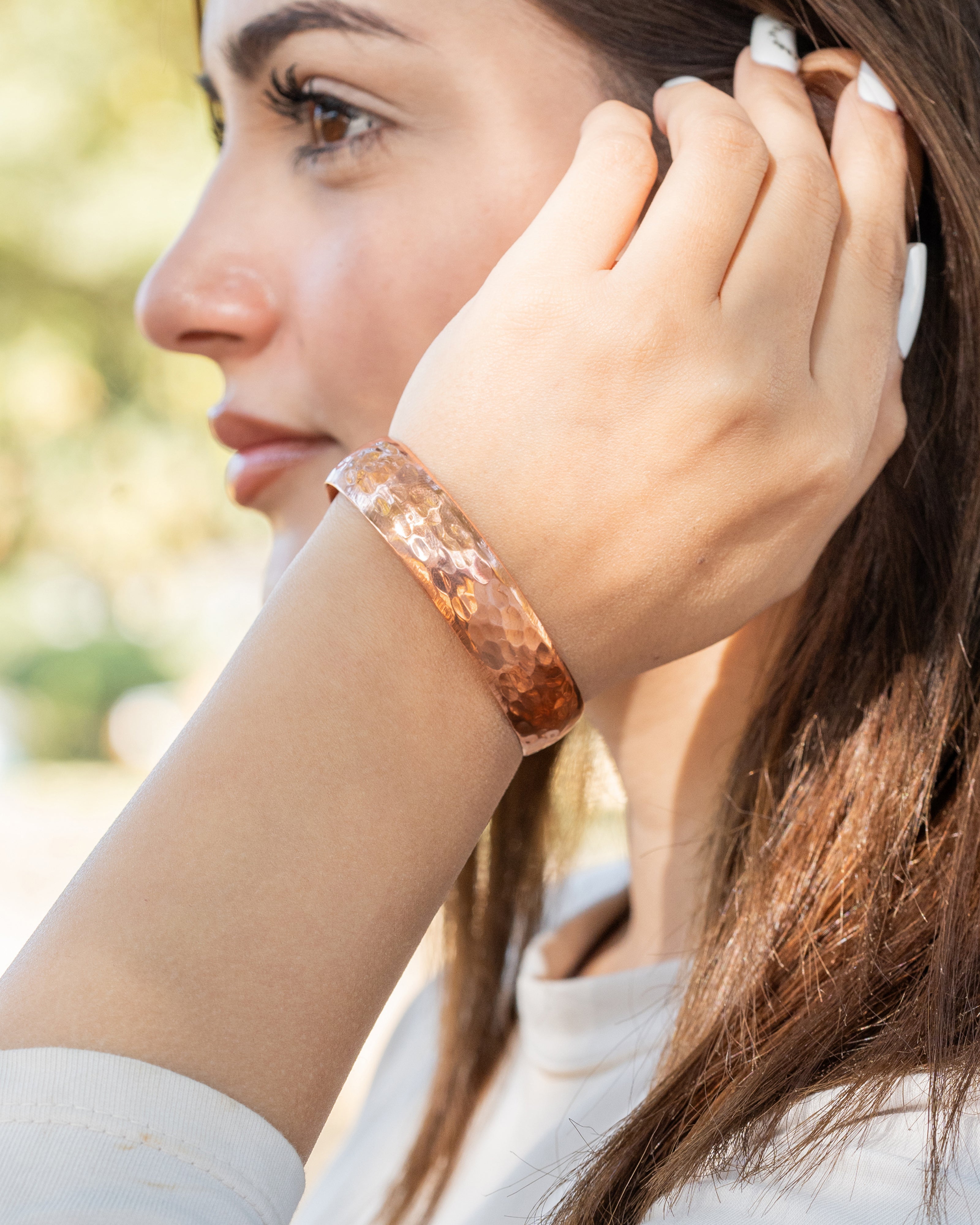 Pure Copper Cuff Bracelet Duo – Hammered & Plain