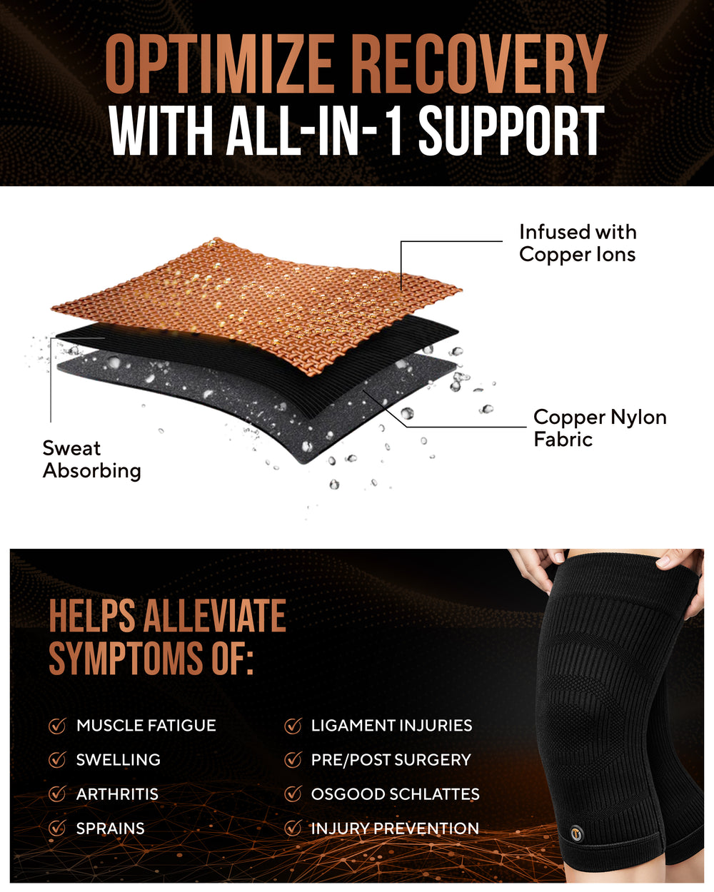 Copper Knee Sleeve | Knee Compression Men Women 2 Pack