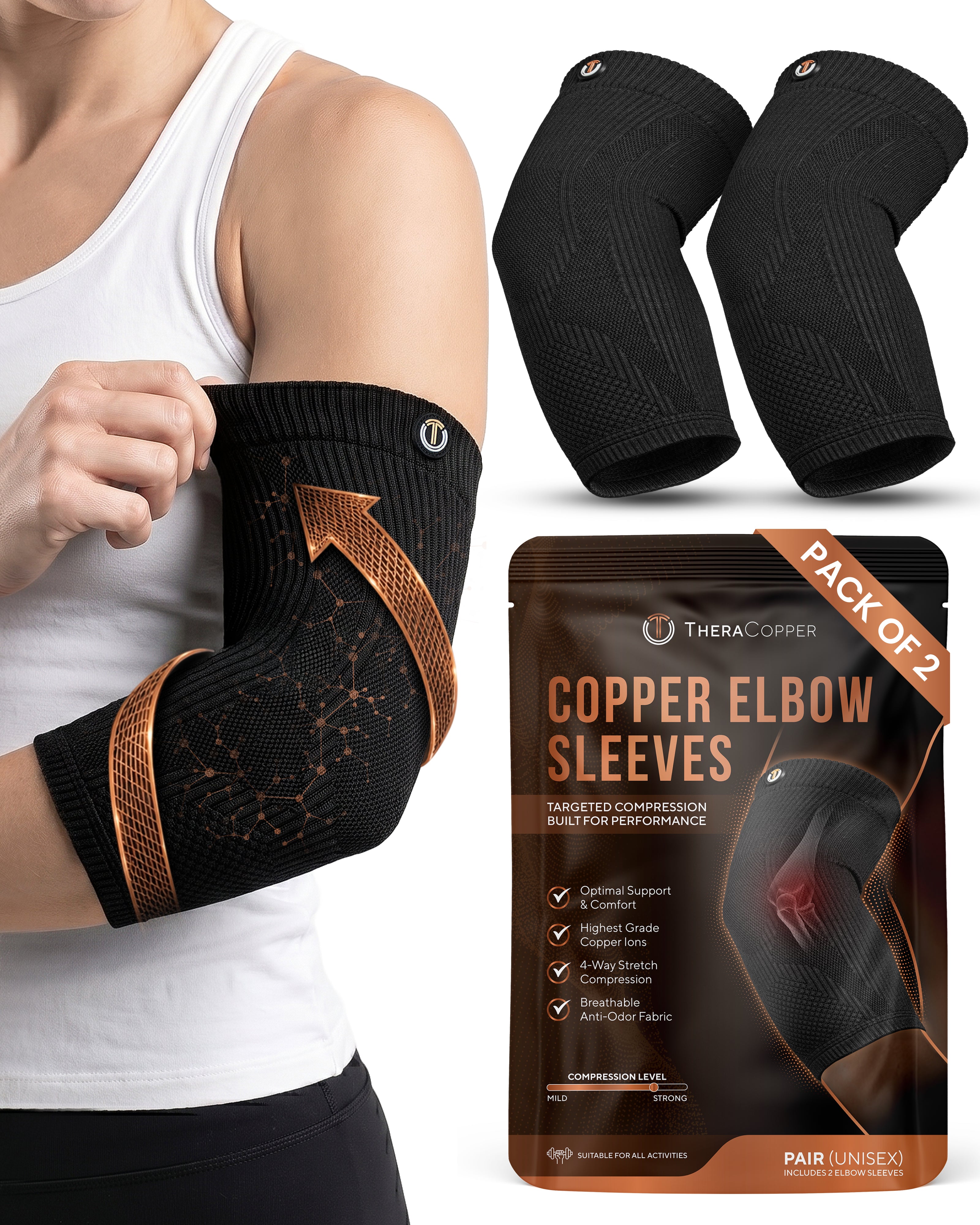 Copper Compression Elbow Sleeves (2 Pack)