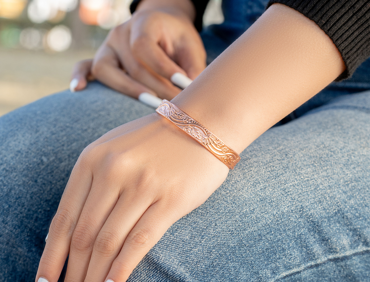 Pure Copper Cuff Bracelet for Women – Floral