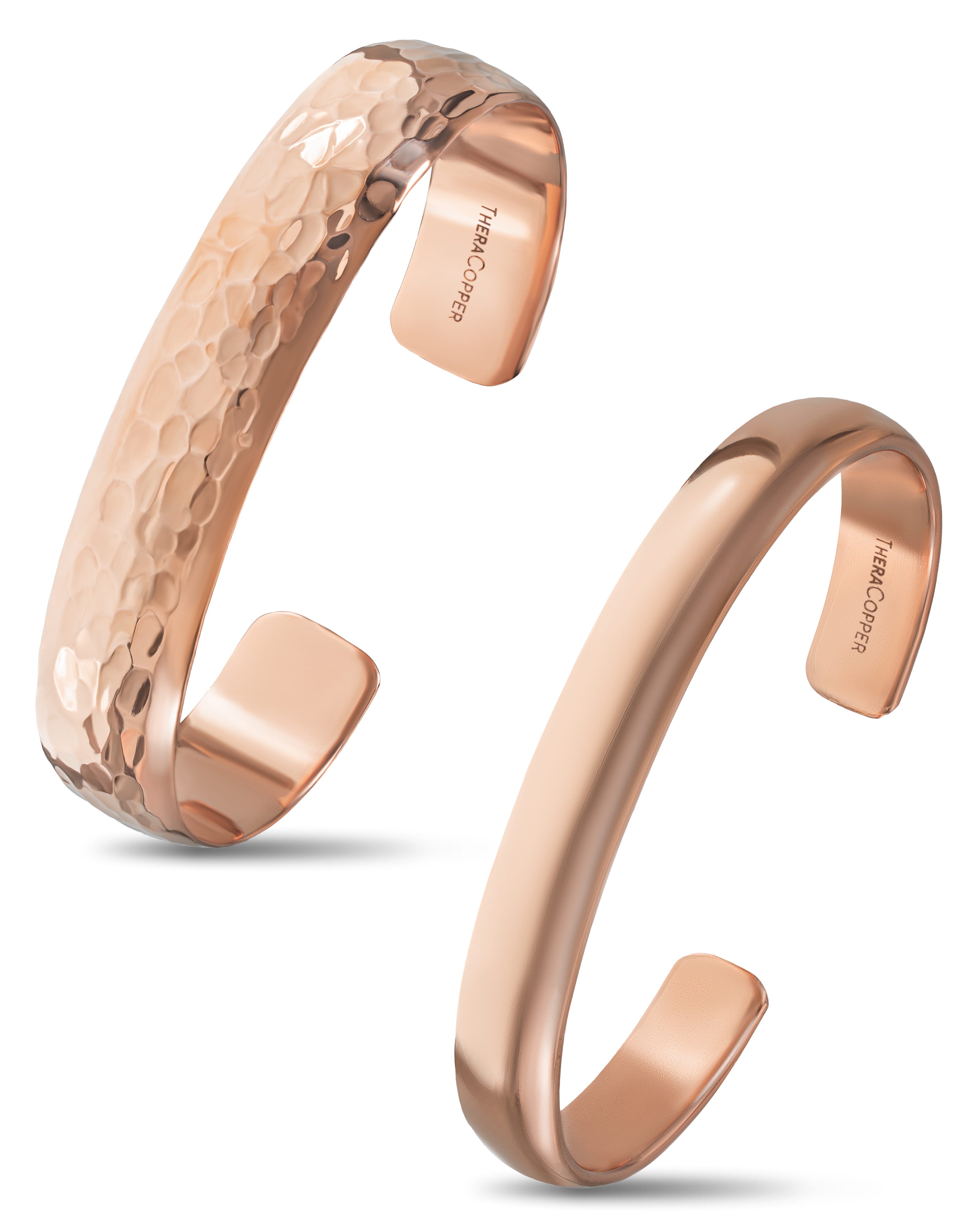 Pure Copper Cuff Bracelet Duo – Hammered & Plain
